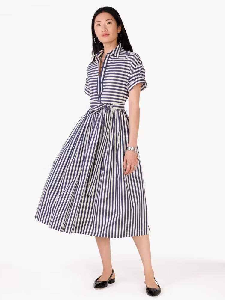 New! Kate Spade New York Belted Striped Midi Shirt Dress Womens Size Xl